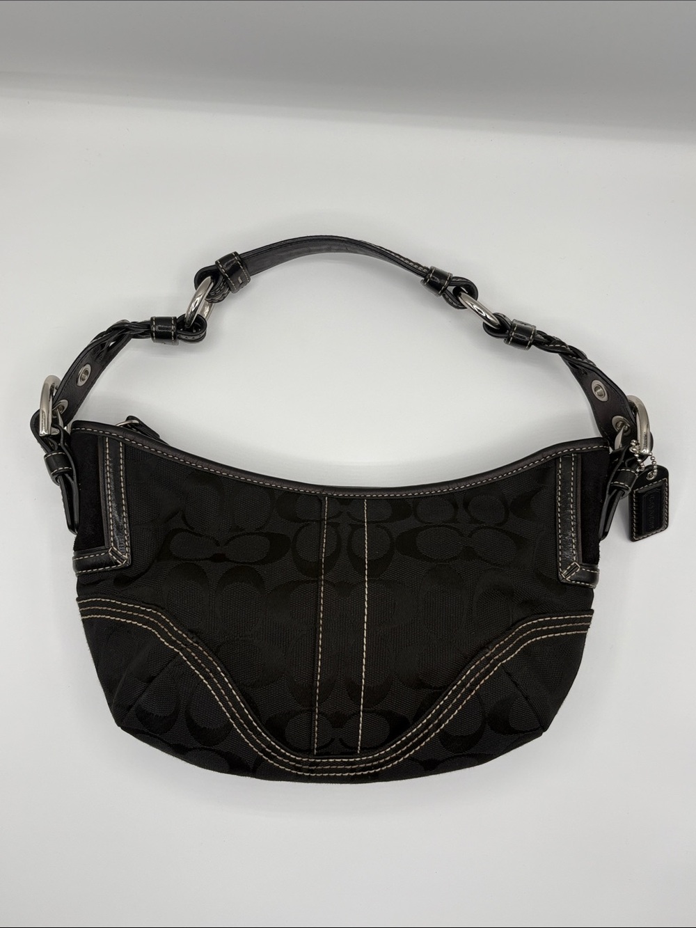 Coach Y2K SoHo Hobo Black C jacquard leather suede L05K-6266 ~Excellent ~